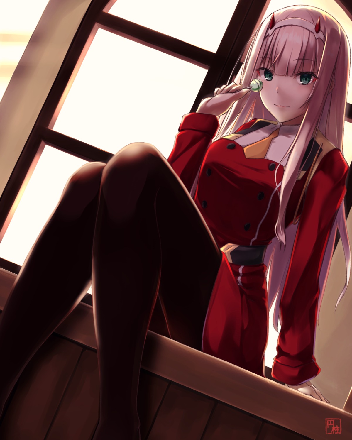 darling_in_the_franxx, enchuu, horns, pantyhose, uniform, zero_two_(darling_in_the_franxx)