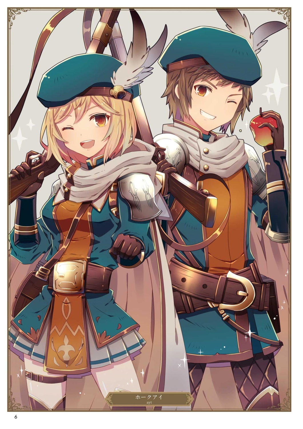armor, ayt, djeeta_(granblue_fantasy), garter, gran_(granblue_fantasy), granblue_fantasy, thighhighs, weapon