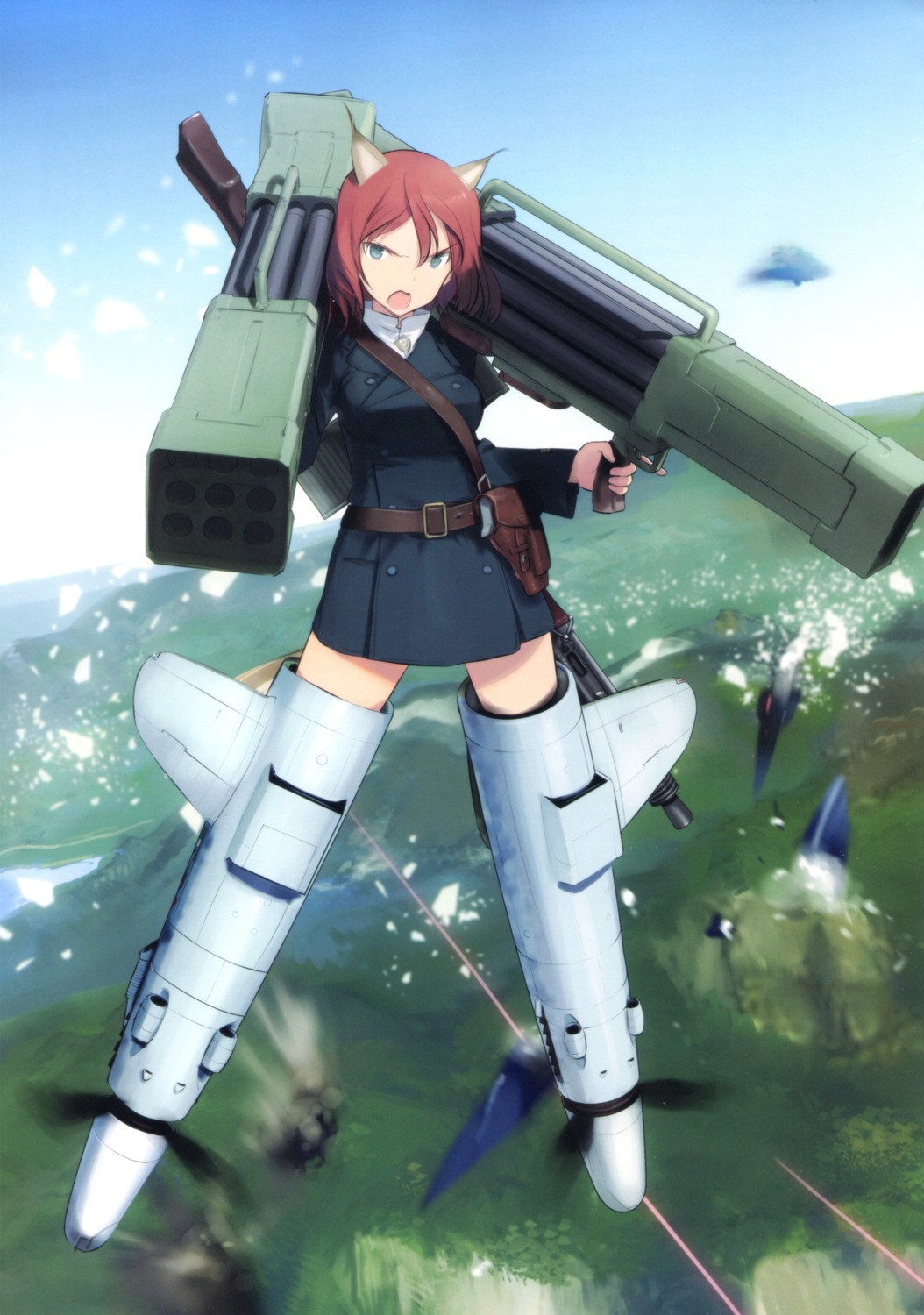 adriana_visconti, animal_ears, gun, shimada_humikane, strike_witches, tail, uniform, weapon