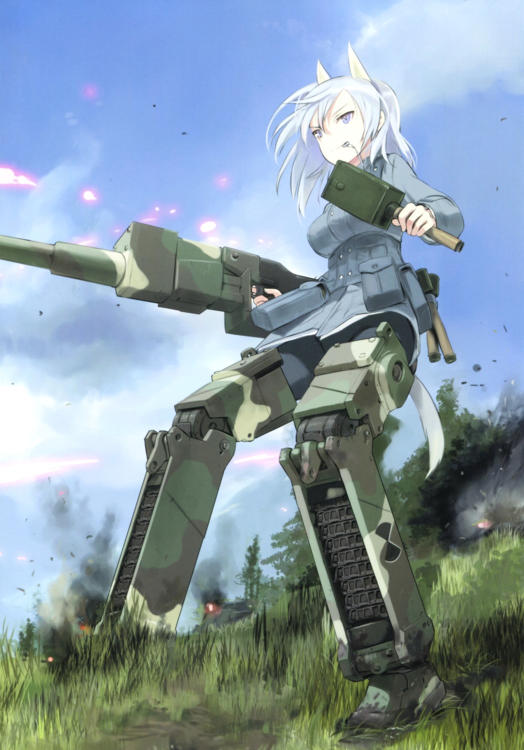 animal_ears, aurora_e_juutilainen, pantyhose, shimada_humikane, strike_witches, tail, weapon