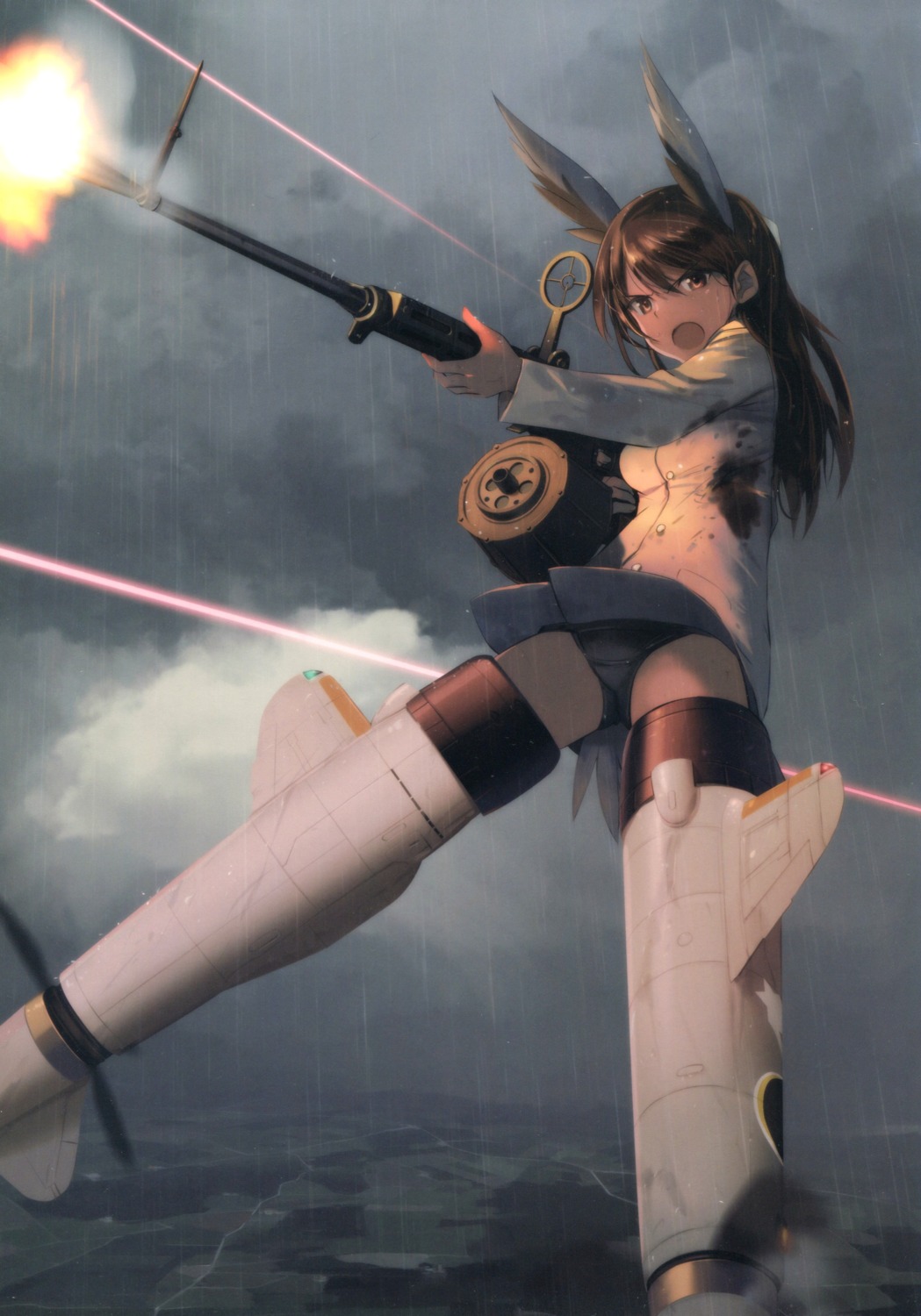 gun, karibuchi_takami, school_swimsuit, shimada_humikane, strike_witches, swimsuits, tail, uniform