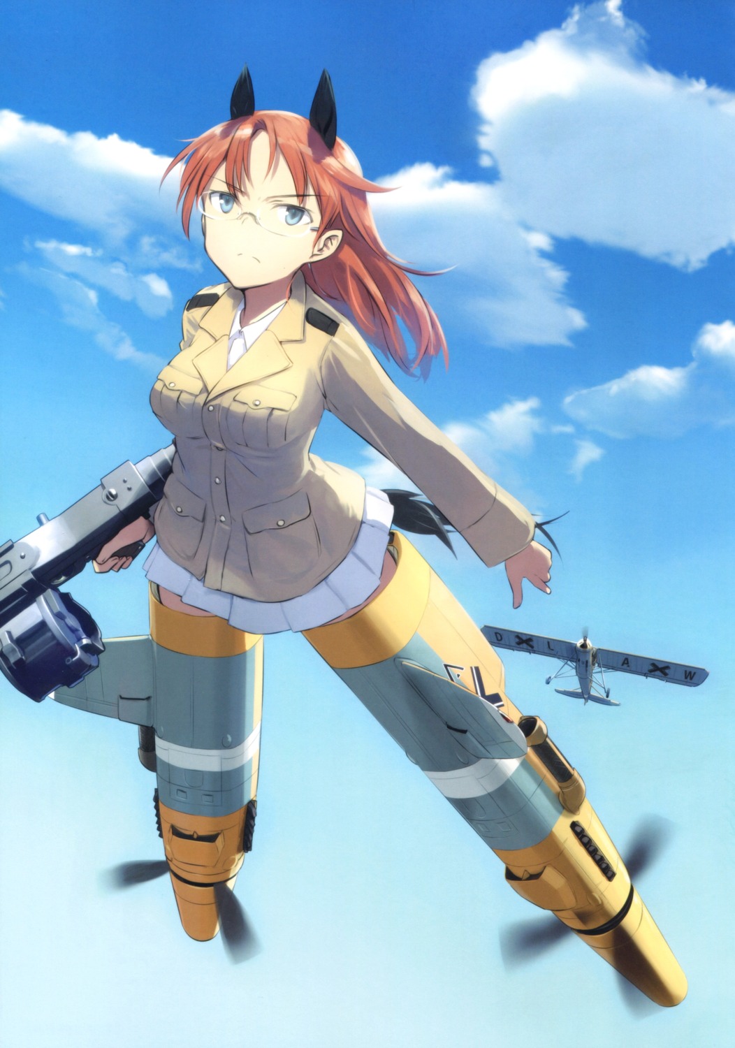 animal_ears, edytha_neumann, gun, megane, shimada_humikane, strike_witches, tail, uniform