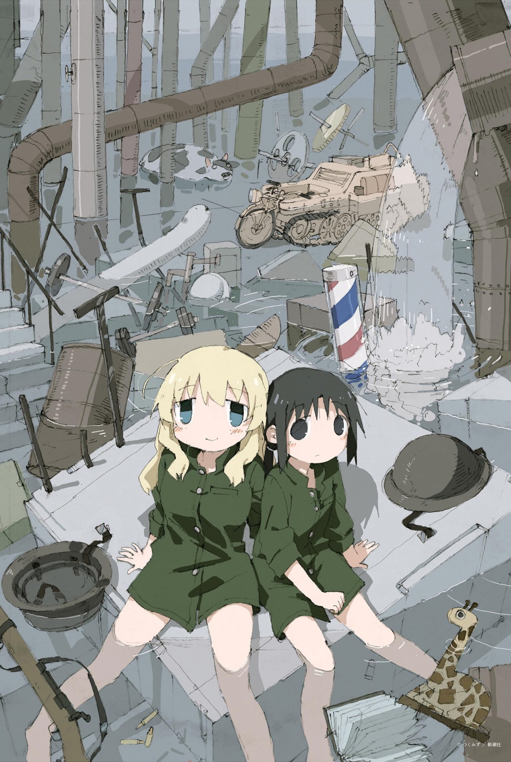 chito_(shoujo_shuumatsu_ryokou), gun, shoujo_shuumatsu_ryokou, tagme, wet, yuri_(shoujo_shuumatsu_ryokou)