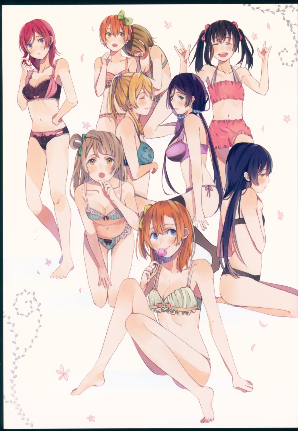 ayase_eli, br, bra, cleavage, hoshizora_rin, koizumi_hanayo, kousaka_honoka, love_live!, love_live!_(series), minami_kotori, nishikino_maki, pantsu, sonoda_umi, toujou_nozomi, yazawa_nico