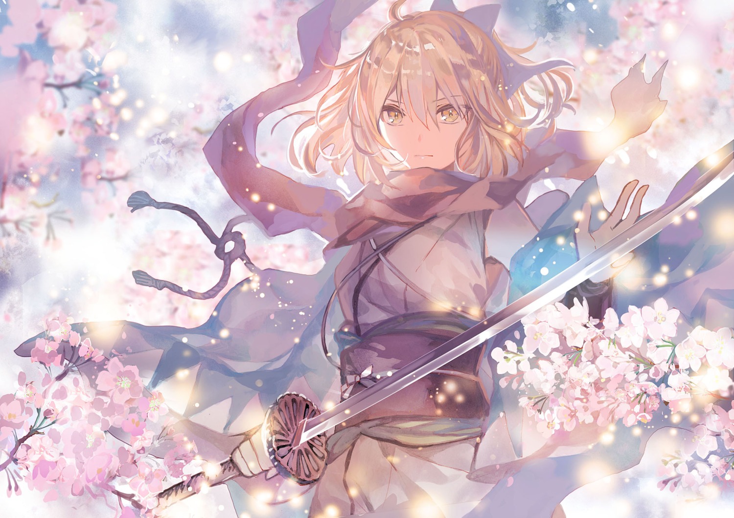 fate/grand_order, japanese_clothes, okita_souji_(fate), rioka_(southern_blue_sky), sword
