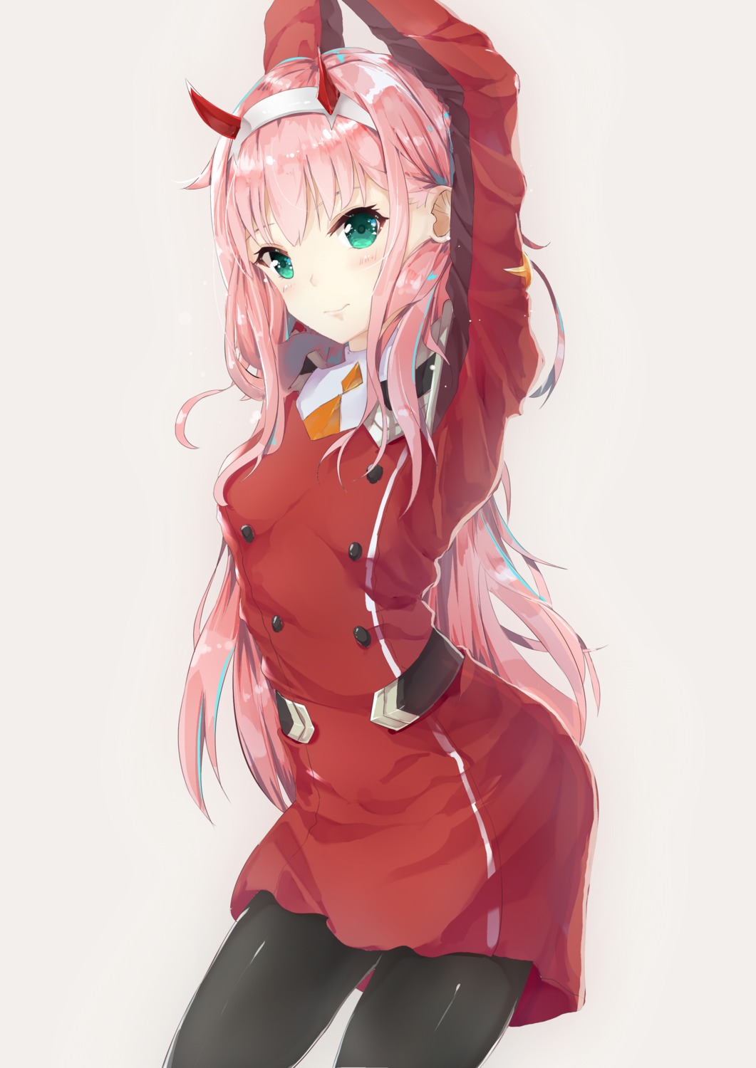 darling_in_the_franxx, dragon_xiuluo, horns, pantyhose, uniform, zero_two_(darling_in_the_franxx)
