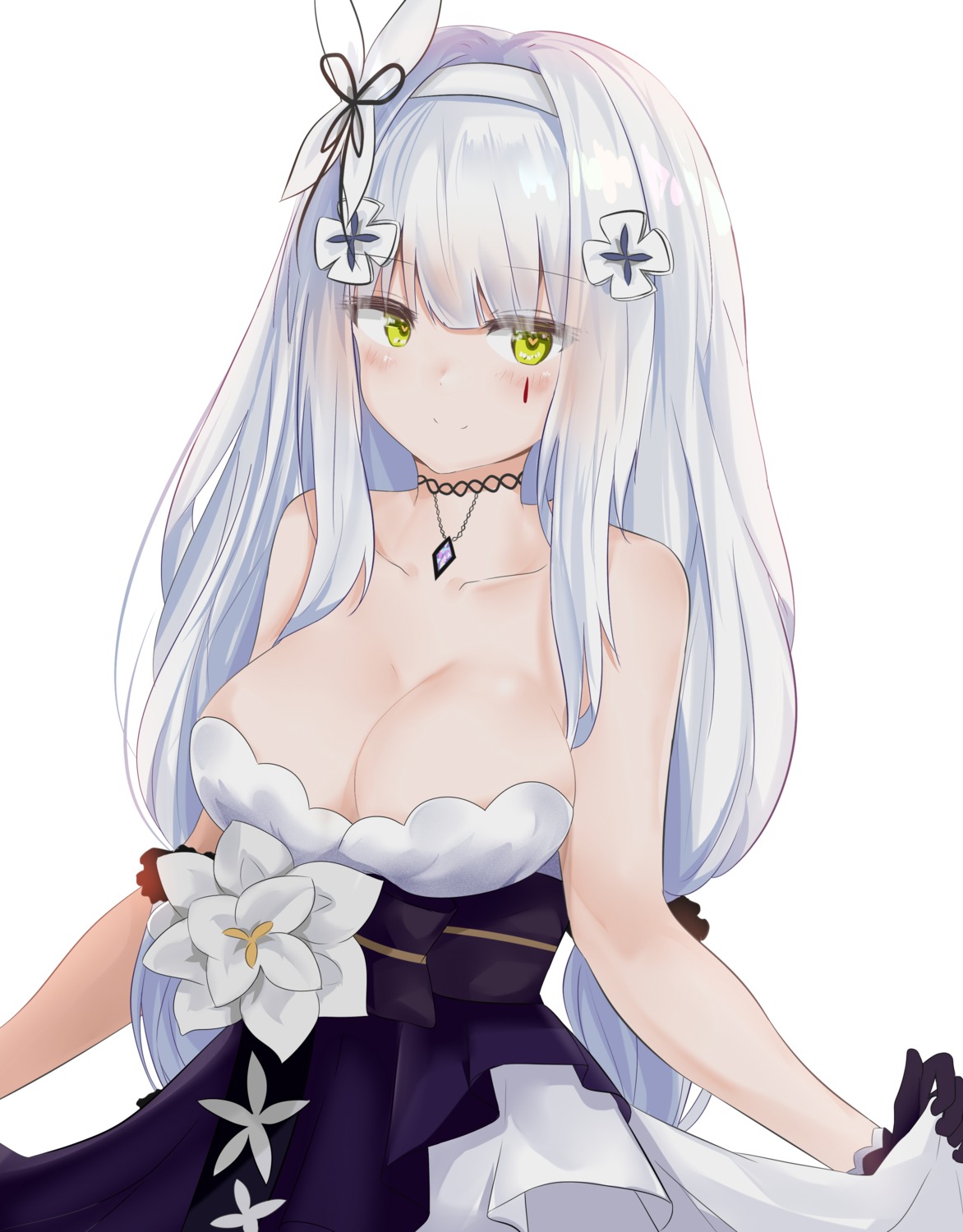 cleavage, dress, girls_frontline, hk416_(girls_frontline), jutaku, tattoo