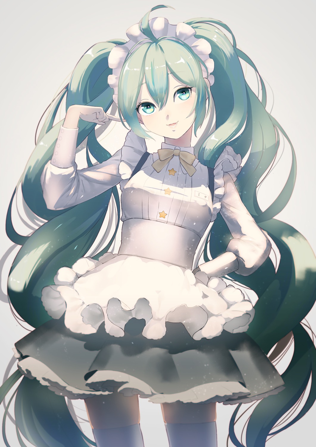 hatsune_miku, huacai, maid, pantyhose, thighhighs, vocaloid