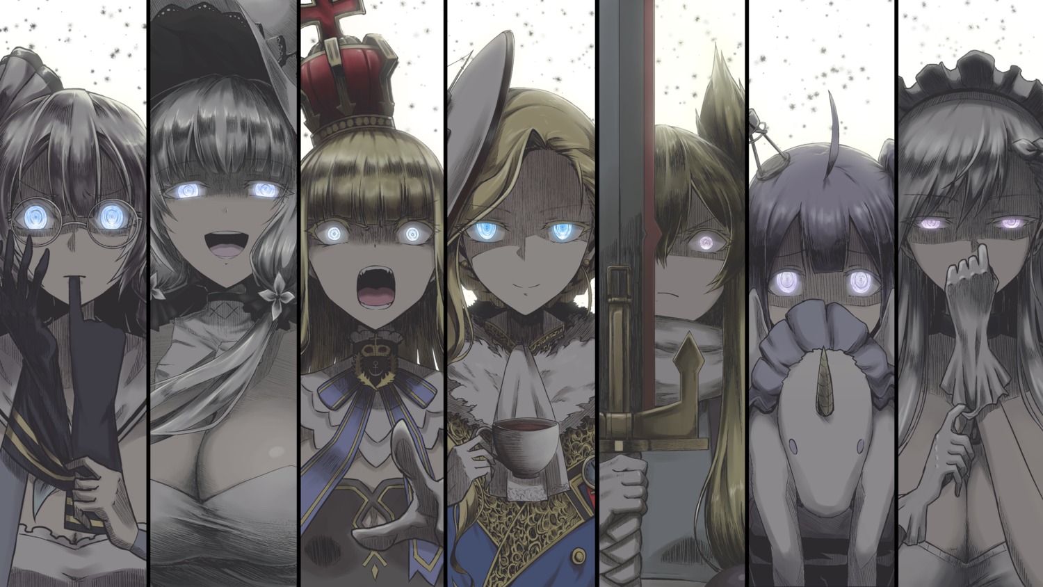 azur_lane, belfast_(azur_lane), cleavage, edinburgh_(azur_lane), hood_(azur_lane), illustrious_(azur_lane), megane, queen_elizabeth_(azur_lane)