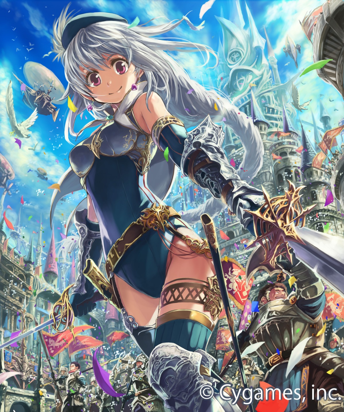 armor, garter, igarashi_youhei, leotard, shingeki_no_bahamut, sword, thighhighs