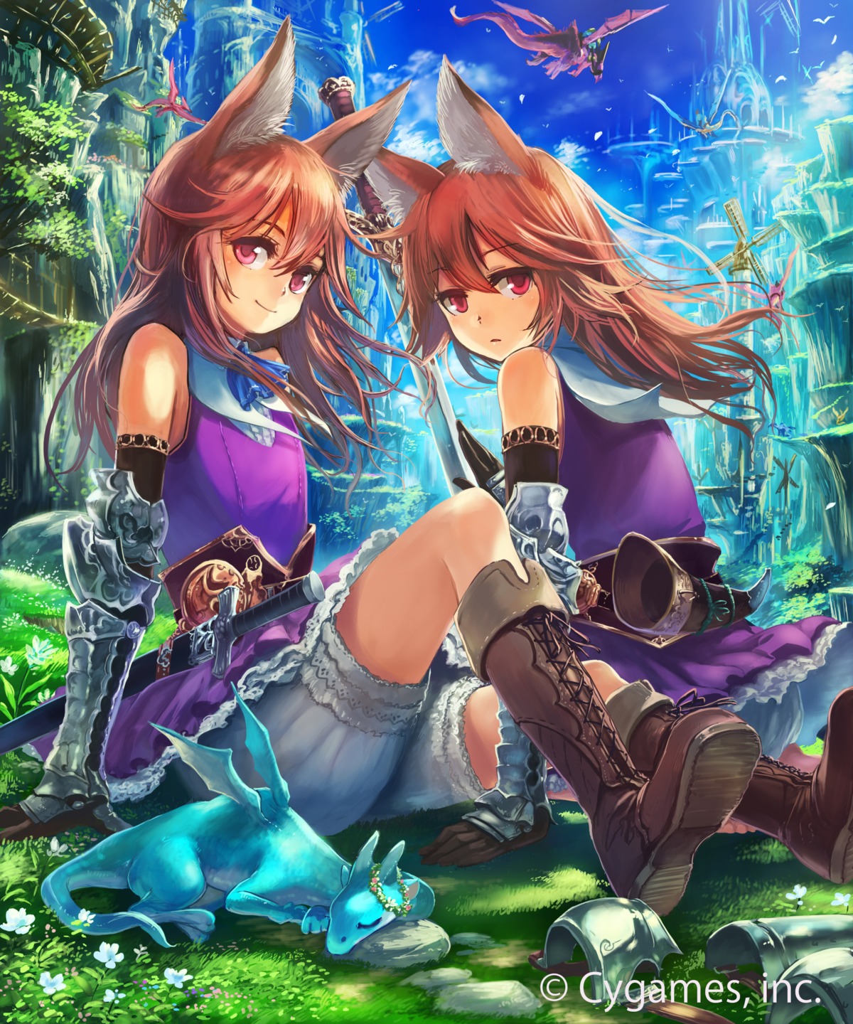 animal_ears, armor, bloomers, igarashi_youhei, monster, shingeki_no_bahamut, sword