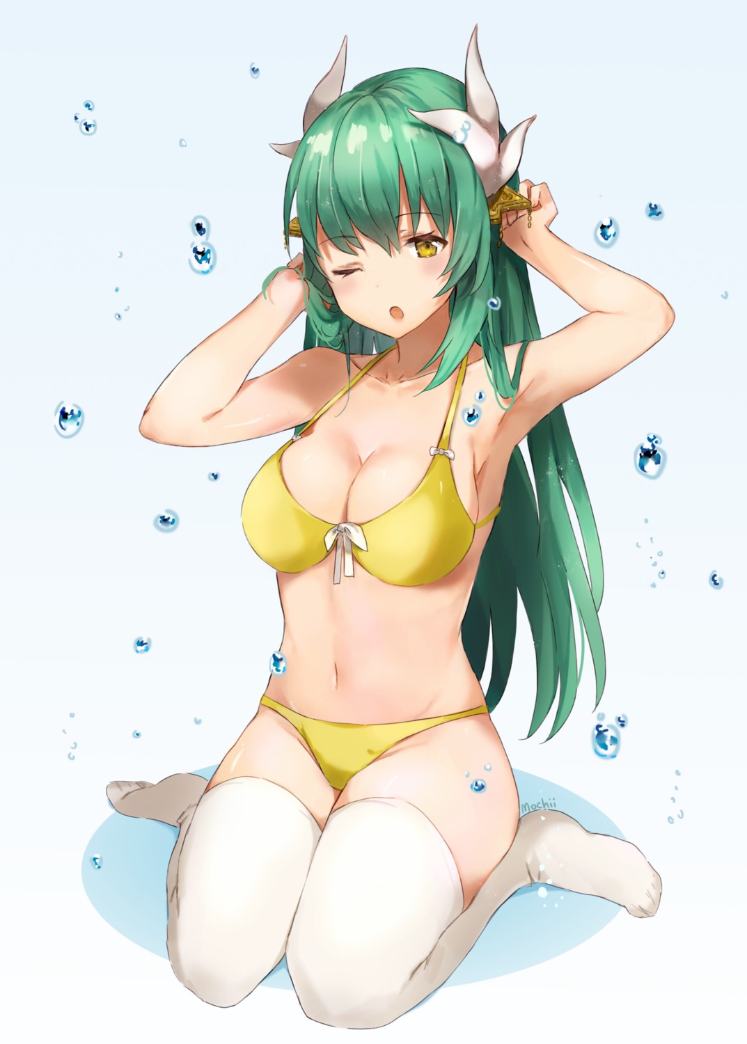 bikini, cleavage, fate/grand_order, horns, kiyohime_(fate), mochii, swimsuits, thighhighs
