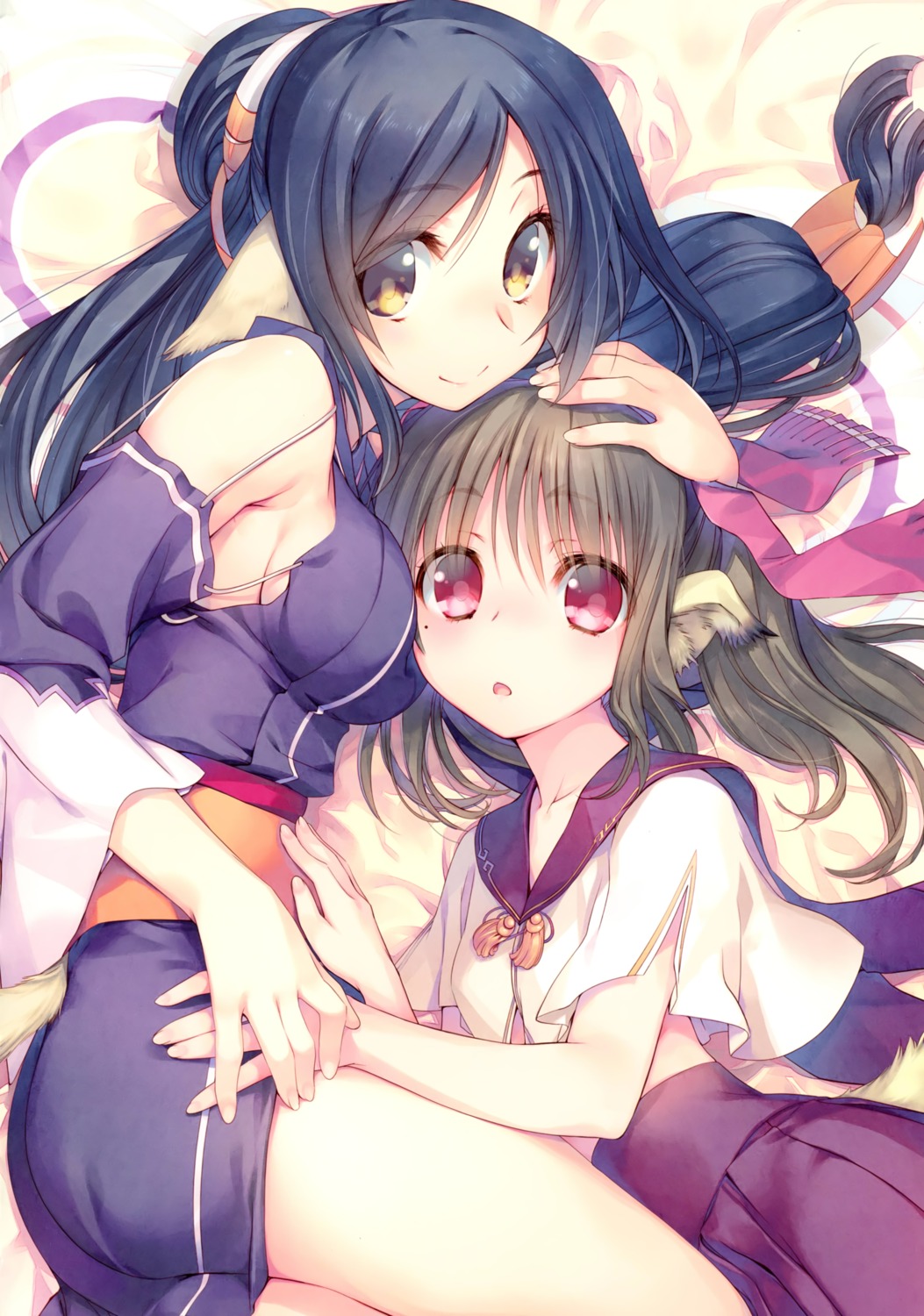 amaduyu_tatsuki, animal_ears, kuon_(utawarerumono), nekone_(utawarerumono), seifuku, tail, utawarerumono, utawarerumono_futari_no_hakuoro