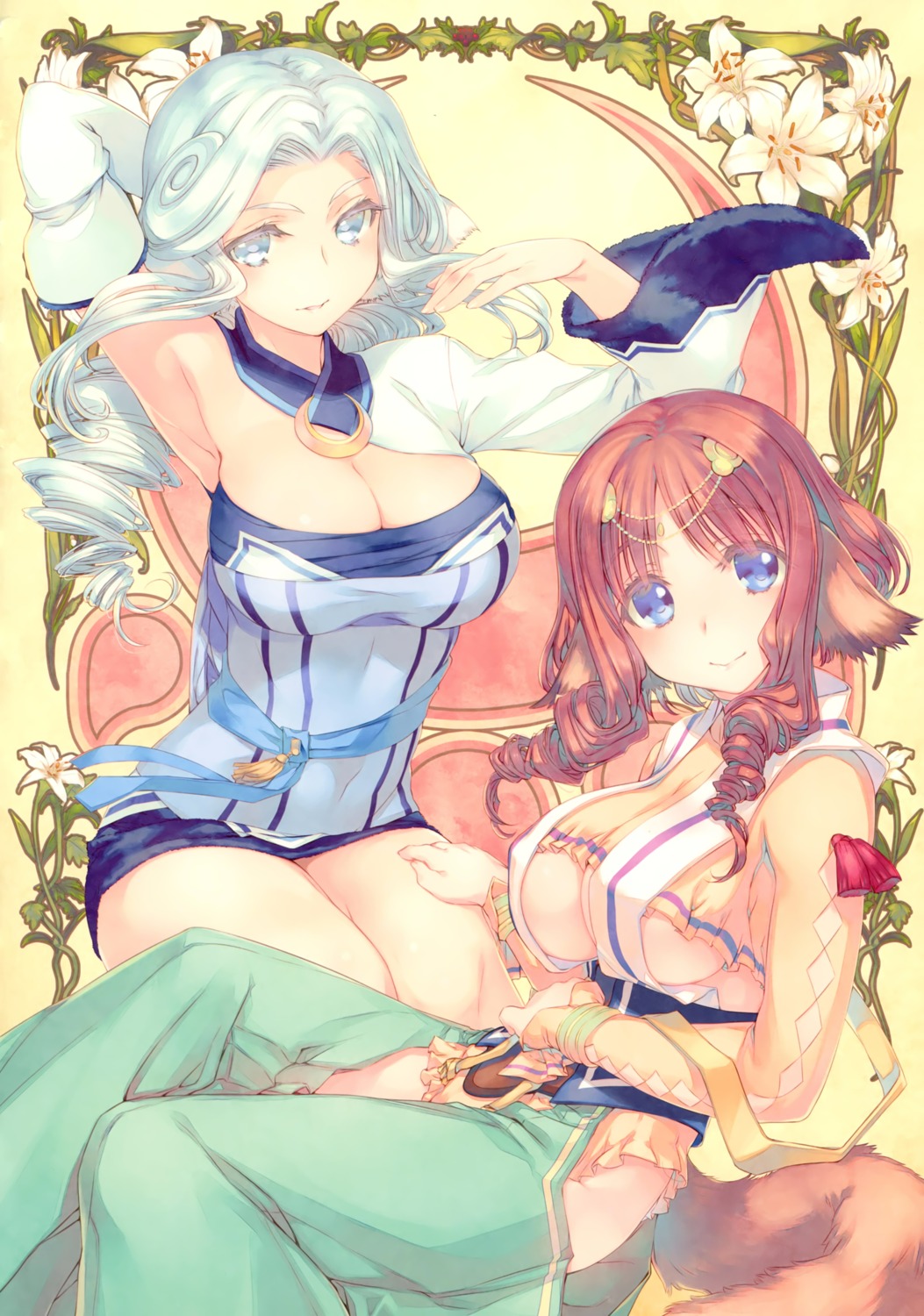 amaduyu_tatsuki, animal_ears, cleavage, fumirul_(utawarerumono), munechika, tail, utawarerumono, utawarerumono_futari_no_hakuoro
