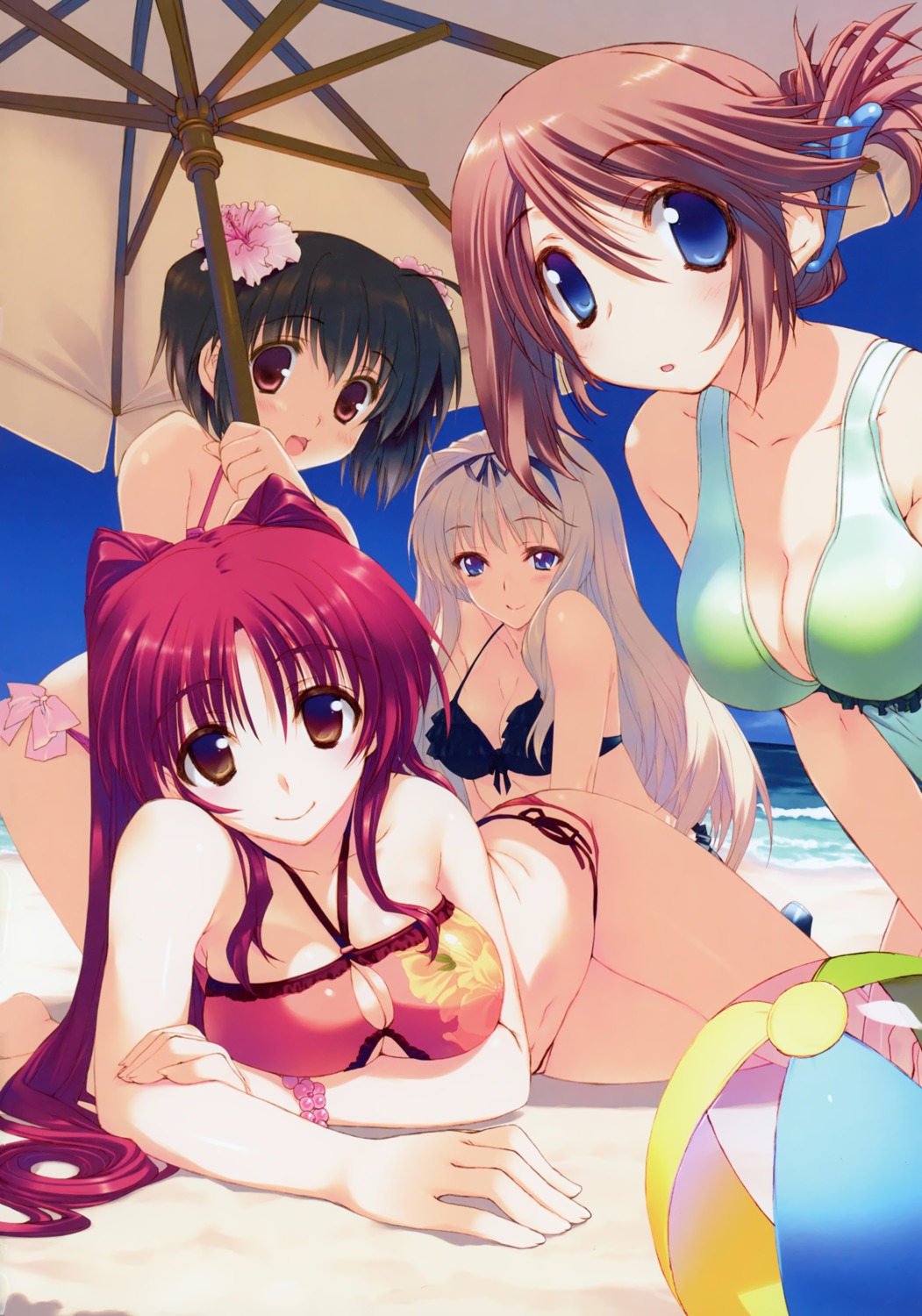 amaduyu_tatsuki, bikini, breast_hold, cleavage, kawata_hisashi, komaki_manaka, kousaka_tamaki, kusugawa_sasara
