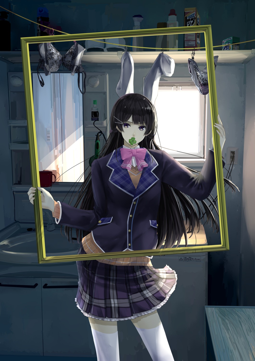 nijisanji, seifuku, sweater, thighhighs, tsukino_mito, yamauchi_shizu