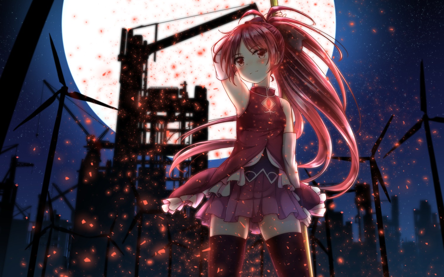 dress, mahou_shoujo_madoka_magica, sakura_kyouko, thighhighs, uneune, weapon