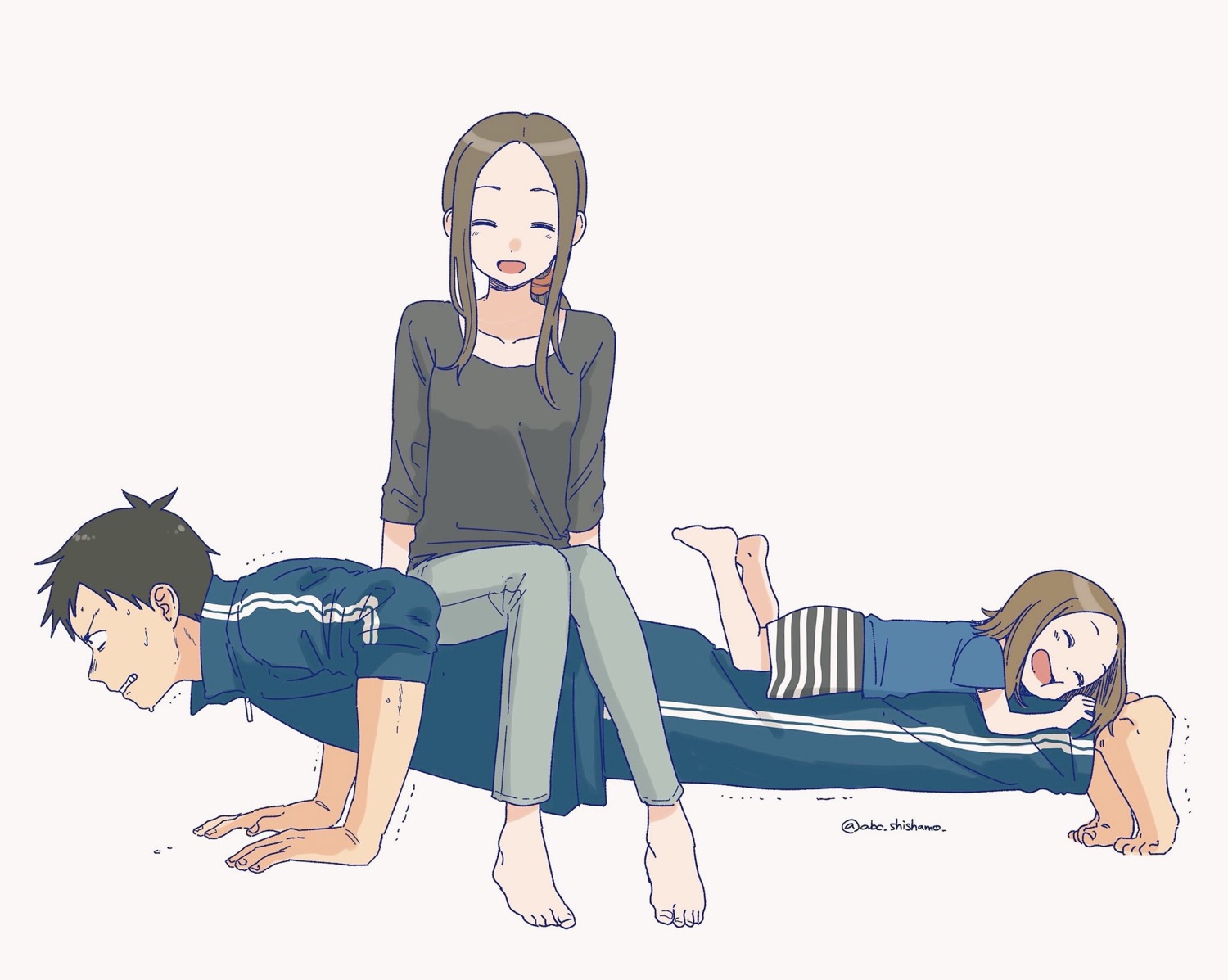 feet, gym_uniform, karakai_jouzu_no_(moto)_takagi-san, karakai_jouzu_no_takagi-san, nishikata, nishikata_chii, shishamo, takagi-san