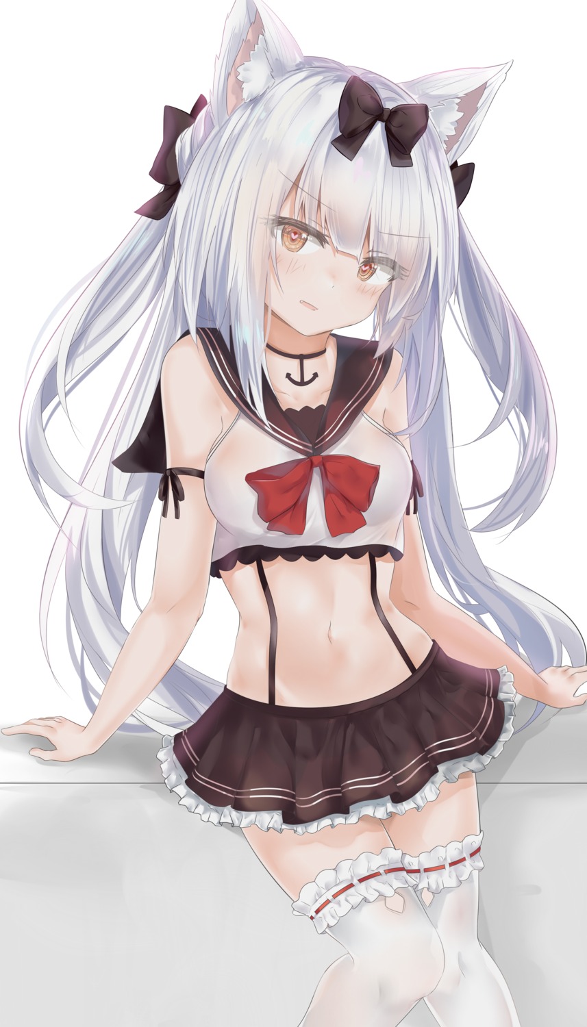 animal_ears, azur_lane, jutaku, seifuku, thighhighs, yukikaze_(azur_lane)