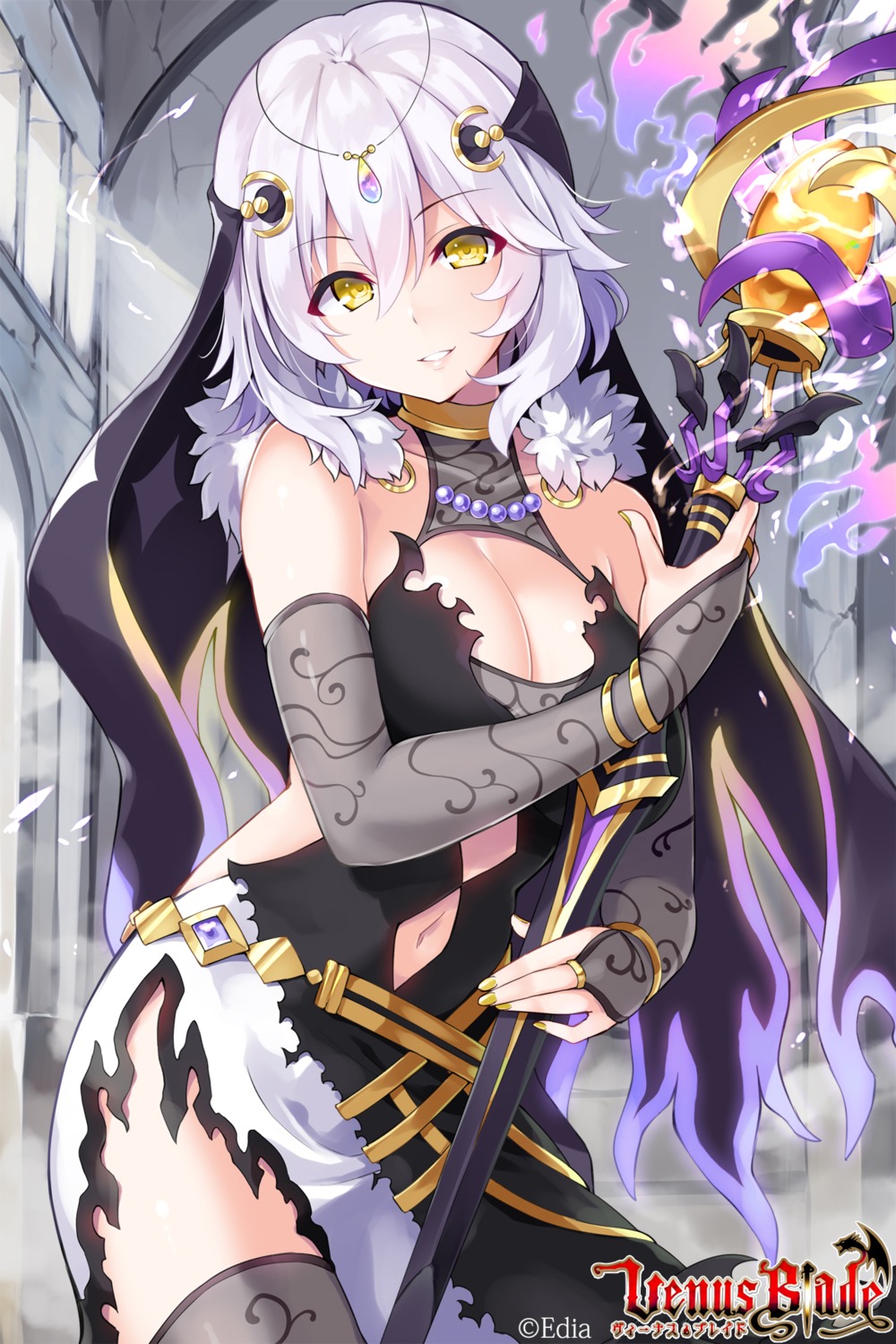 cleavage, dress, hisen_kaede, sword, thighhighs, venus_blade