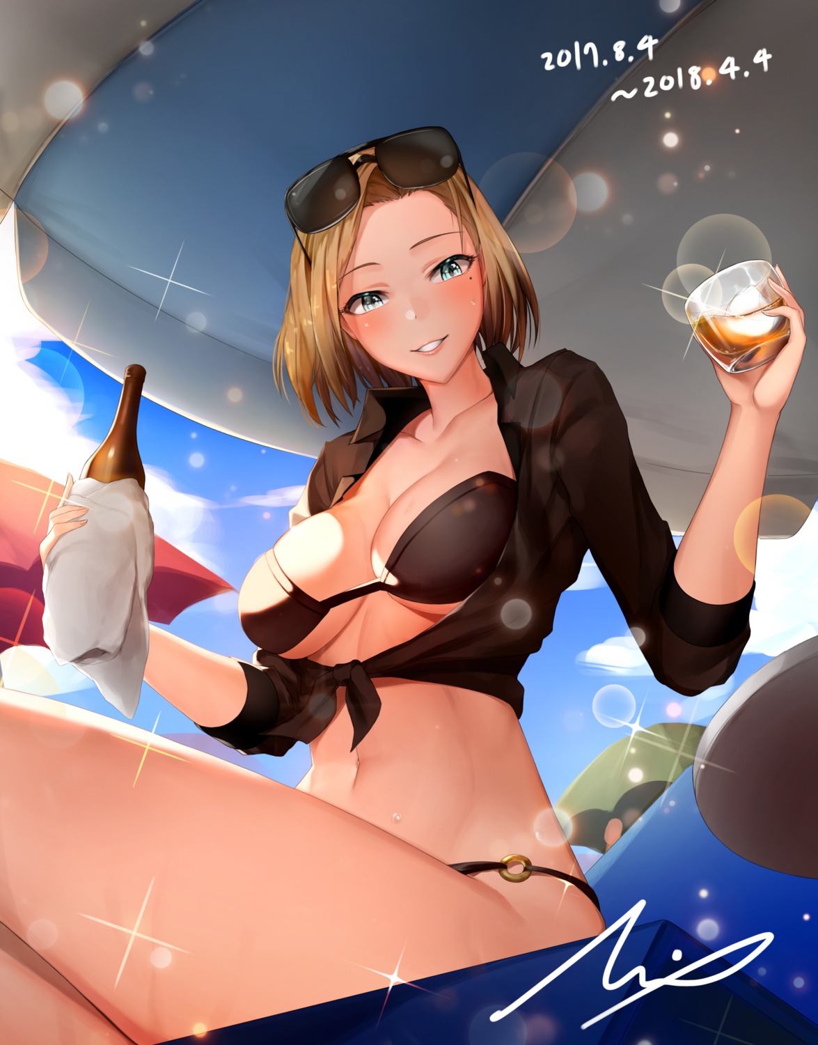 bikini, cleavage, jai_(whany1998), megane, open_shirt, swimsuits, underboob