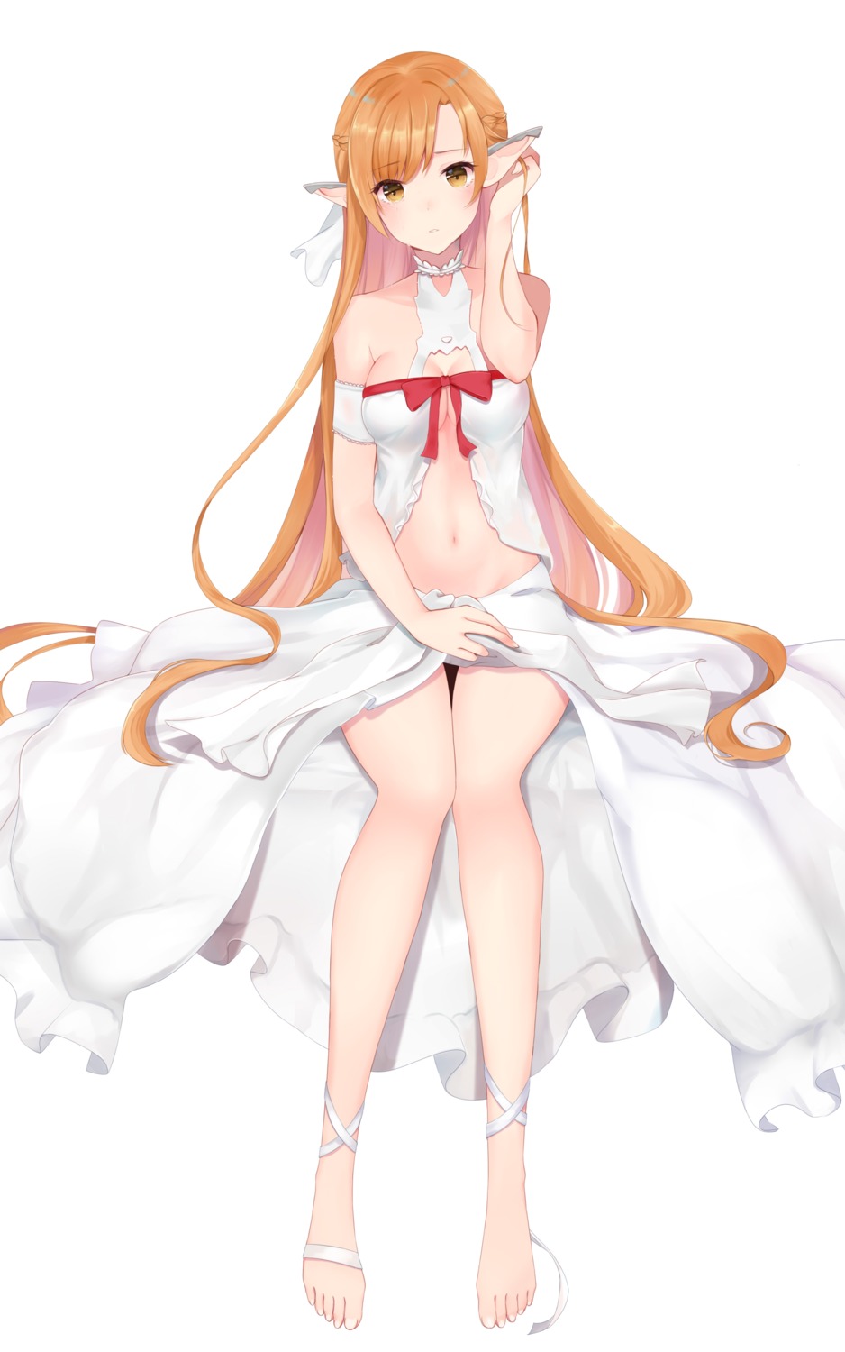 alfheim_online, asuna_(titania), chu_(huaha1320), cleavage, dress, pointy_ears, sword_art_online
