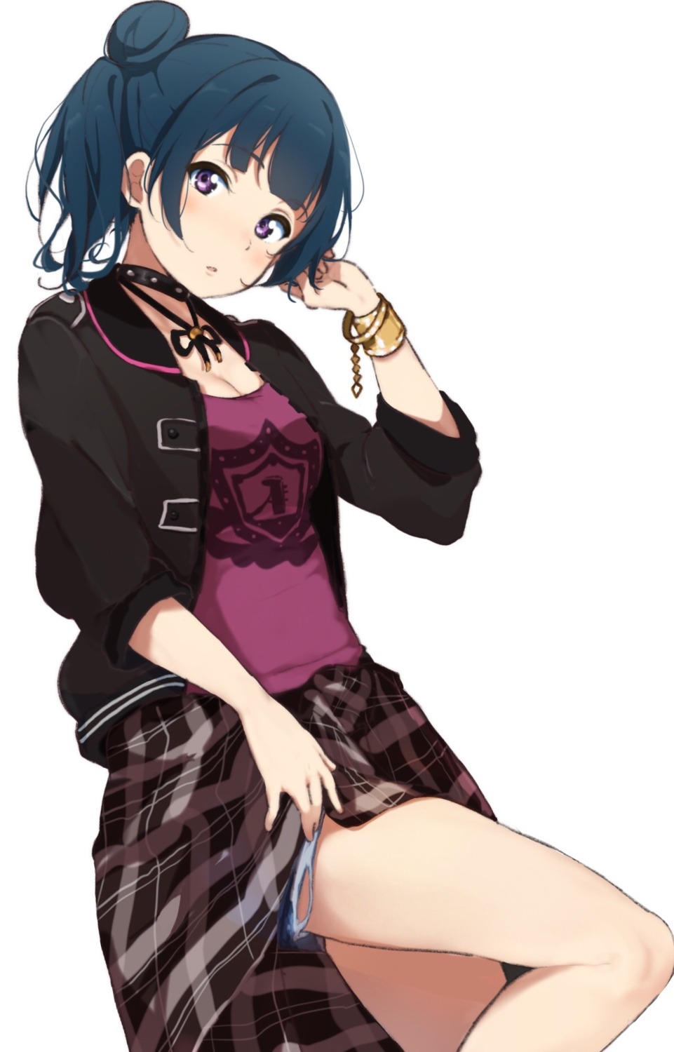 cleavage, icehotmilktea, love_live!_(series), love_live!_sunshine!!, skirt_lift, tsushima_yoshiko