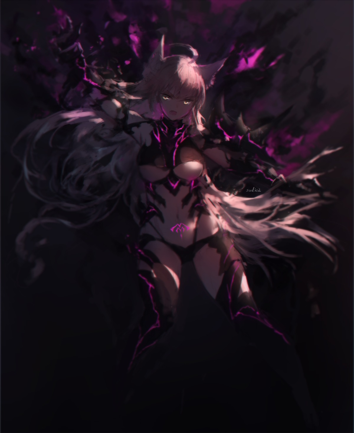 animal_ears, armor, atalanta_alter_(fate), fate/grand_order, pantsu, swd3e2, tattoo, thighhighs