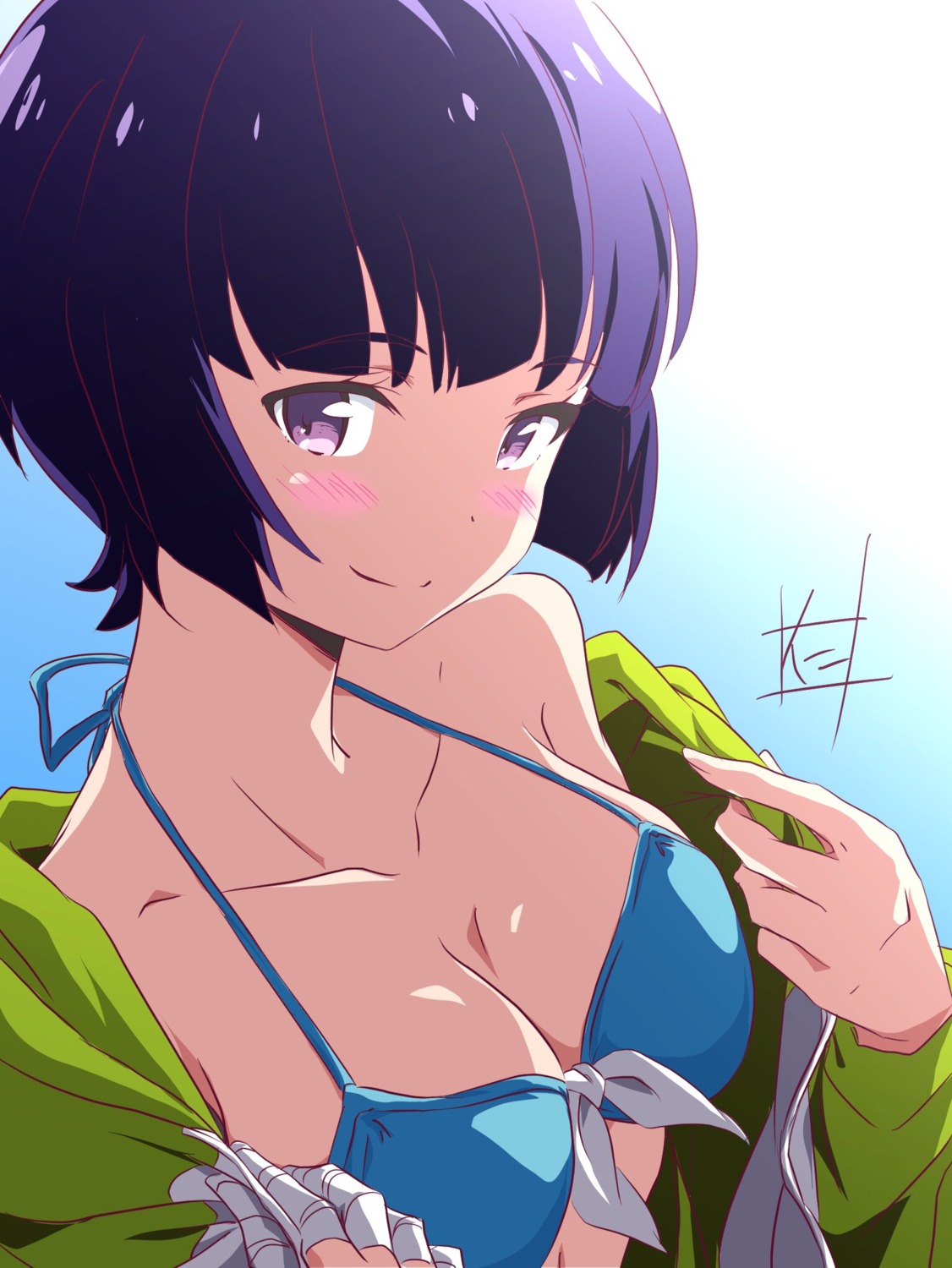 bandages, bikini_top, cleavage, eromanga-sensei, nii_manabu, open_shirt, senju_muramasa, sweater