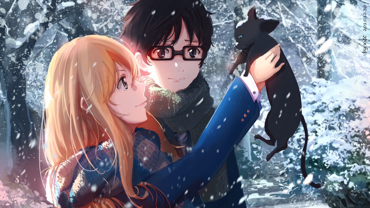 arima_kousei, jinwei_xi_chen_chen, megane, miyazono_kaori, neko, shigatsu_wa_kimi_no_uso, sweater