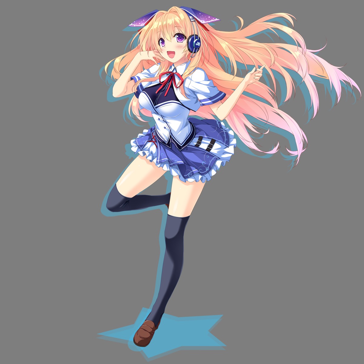 headphones, kawai_kuon, marui, pulltop, pure_song_garden!, seifuku, thighhighs, transparent_png