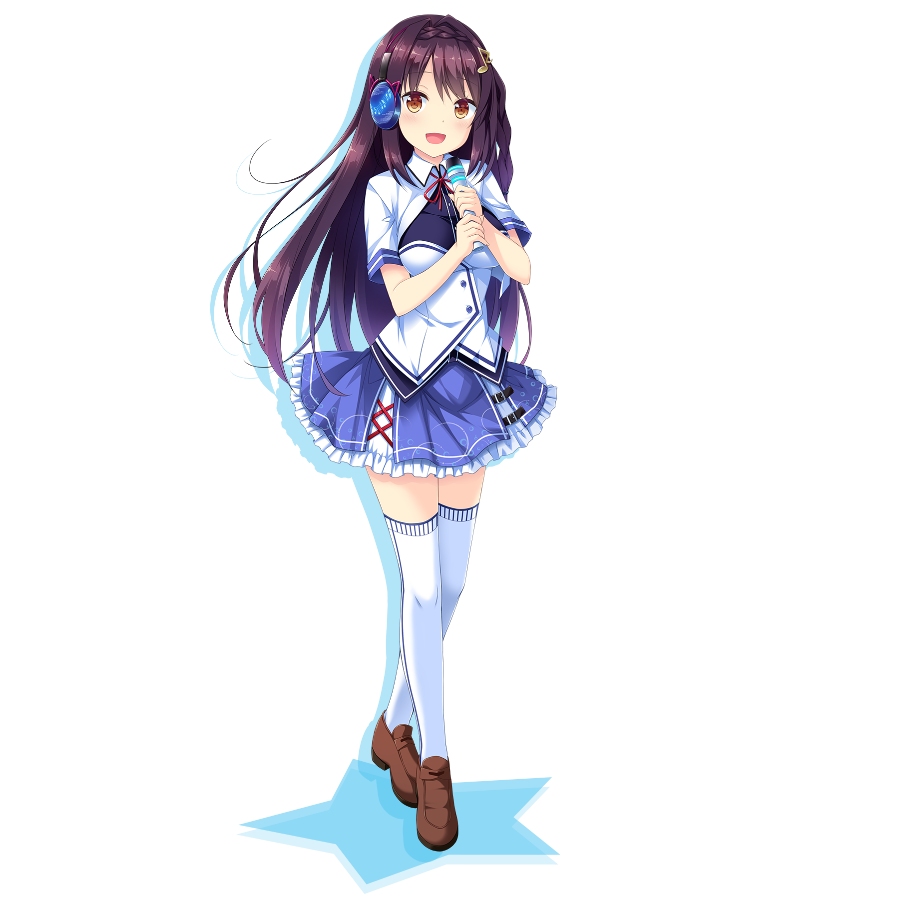 bekotarou, headphones, pulltop, pure_song_garden!, seifuku, shimokuni_asuka, thighhighs, transparent_png