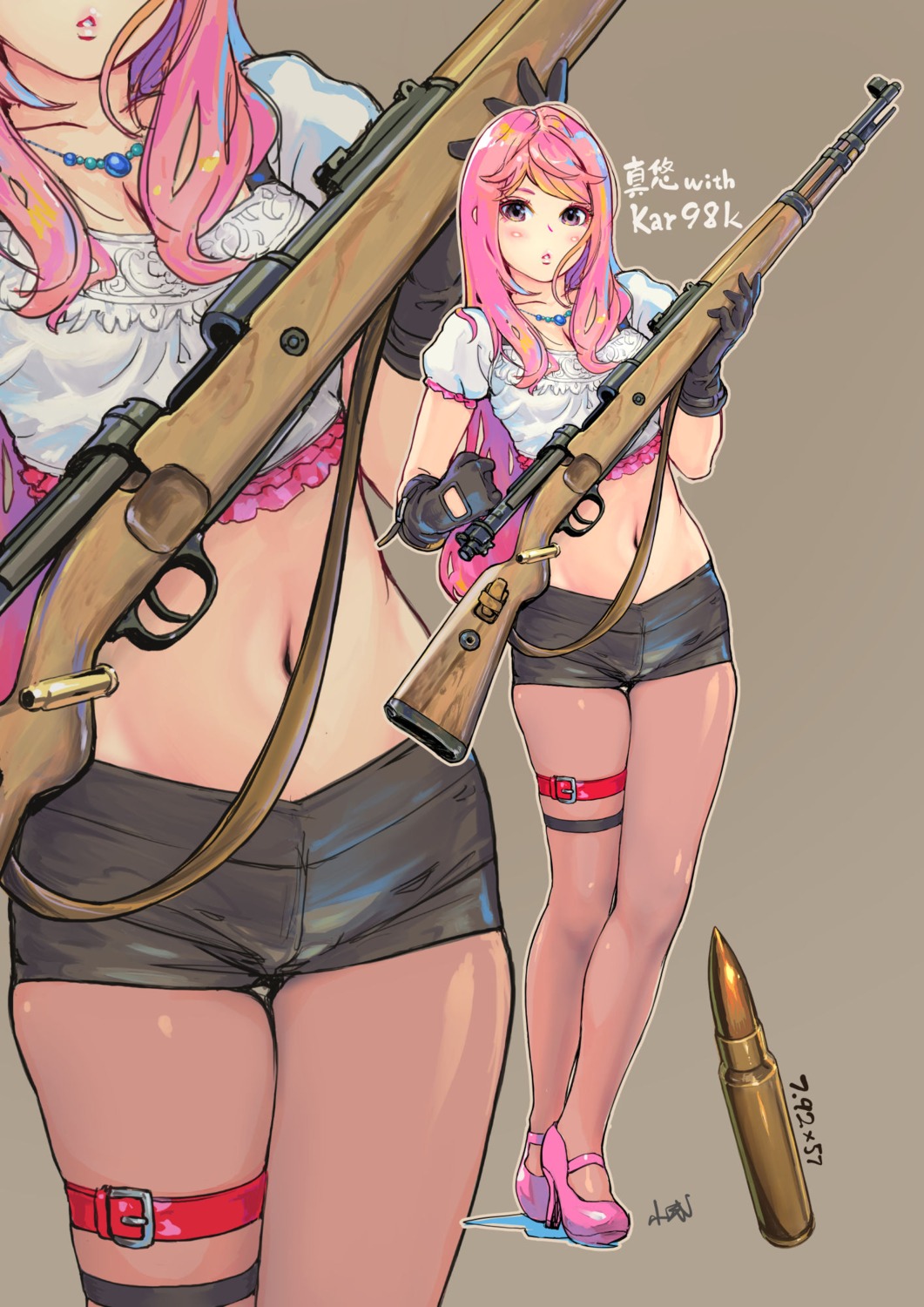 carina_(xiao_woo), garter, gun, heels, kaikan_change, pantyhose