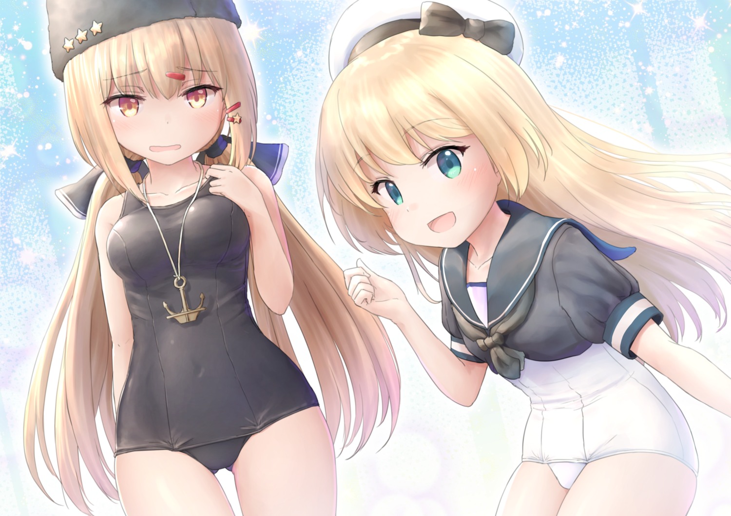 jervis_(kancolle), kantai_collection, school_swimsuit, seifuku, swimsuits, tashkent_(kancolle), wamu_(chartreuse)