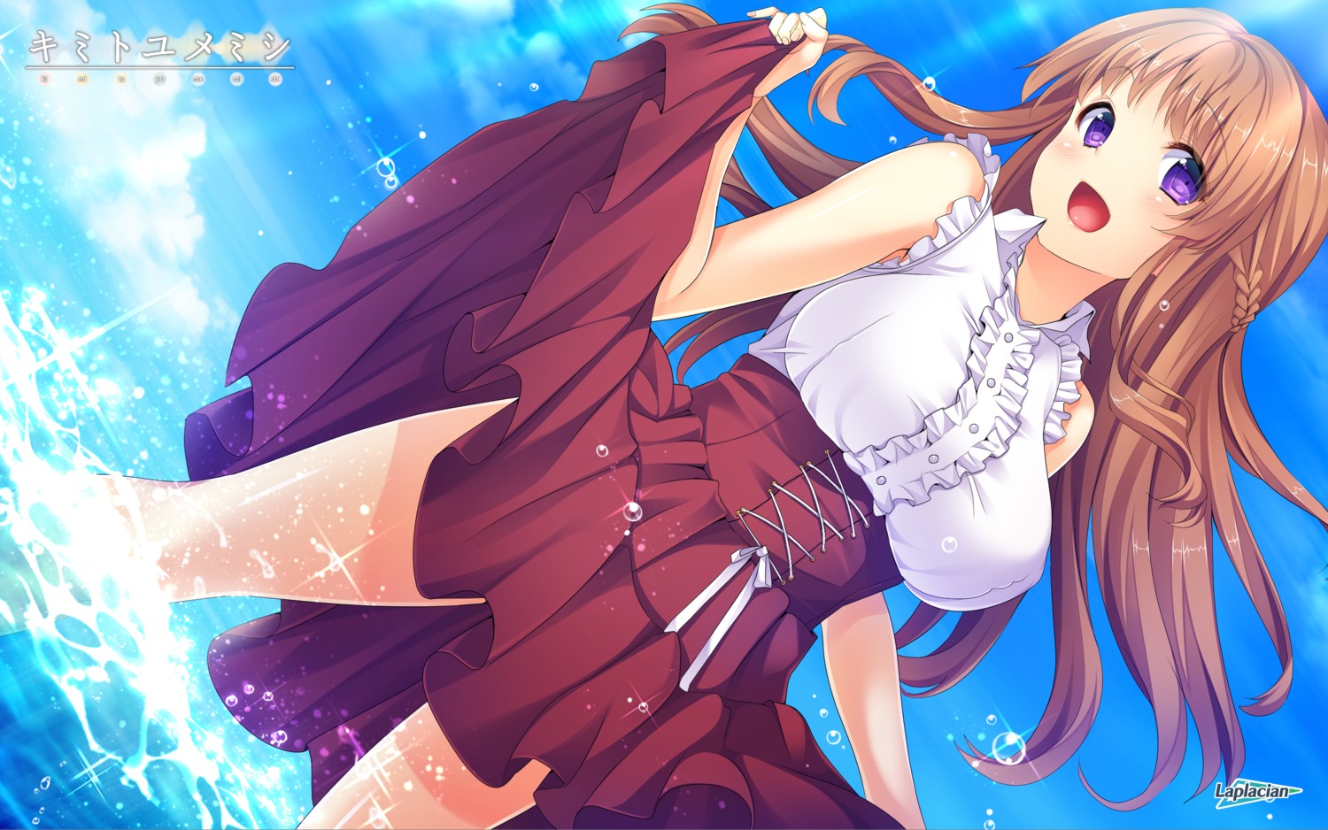 hiiragi_marina, kimi_to_yumemishi, laplacian, skirt_lift, wallpaper, wet