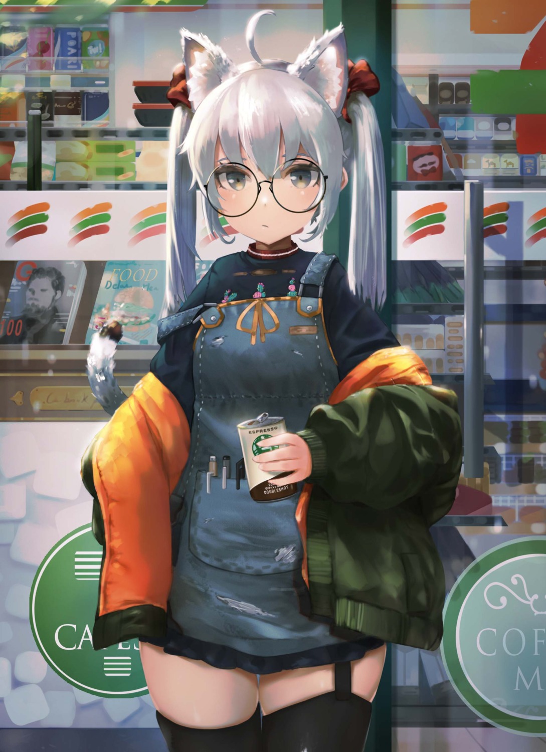 animal_ears, envysoi, megane, nekomimi, stockings, tail, thighhighs