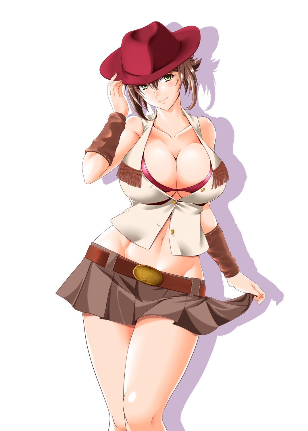 bikini_top, cleavage, kantai_collection, kiriki_haruomi, mutsu_(kancolle), open_shirt, skirt_lift, swimsuits