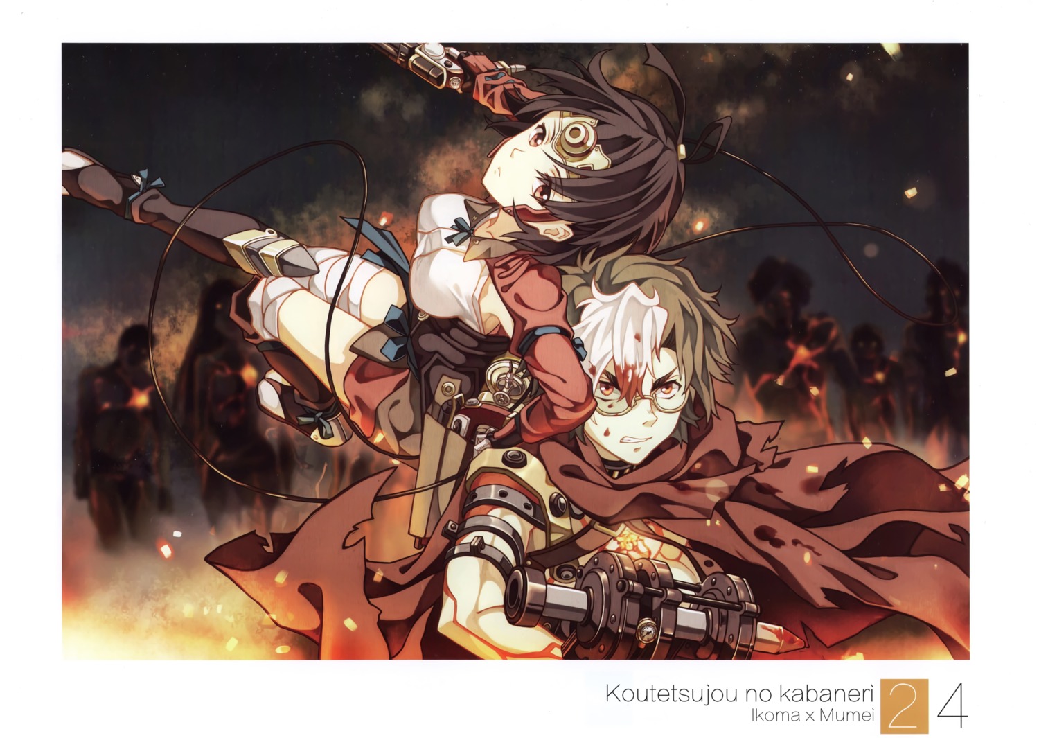bandages, blood, cheese_kang, gun, ikoma_(kabaneri), koutetsujou_no_kabaneri, megane, mumei