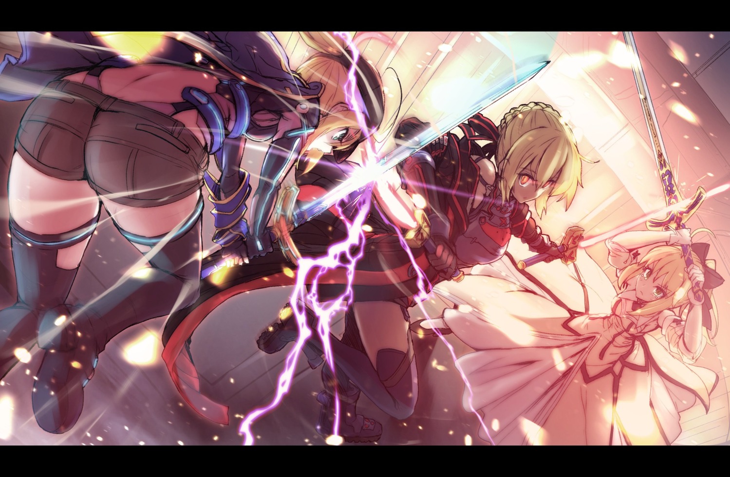 armor, artoria_pendragon_(fate), ass, dress, fate/grand_order, heroine_x, heroine_x_alter, saiki_rider, sword, thighhighs