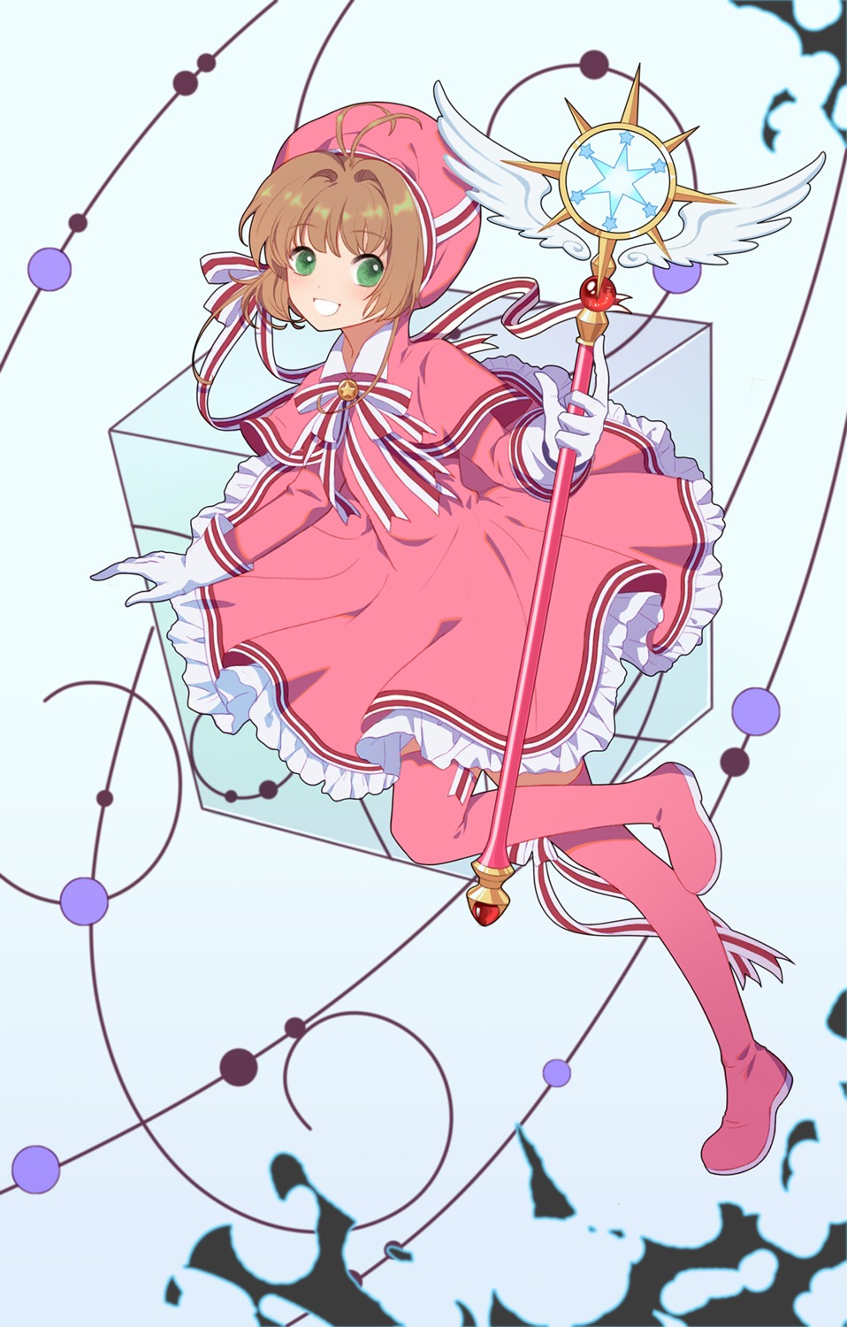 card_captor_sakura, dress, duximeng, kinomoto_sakura, thighhighs, weapon