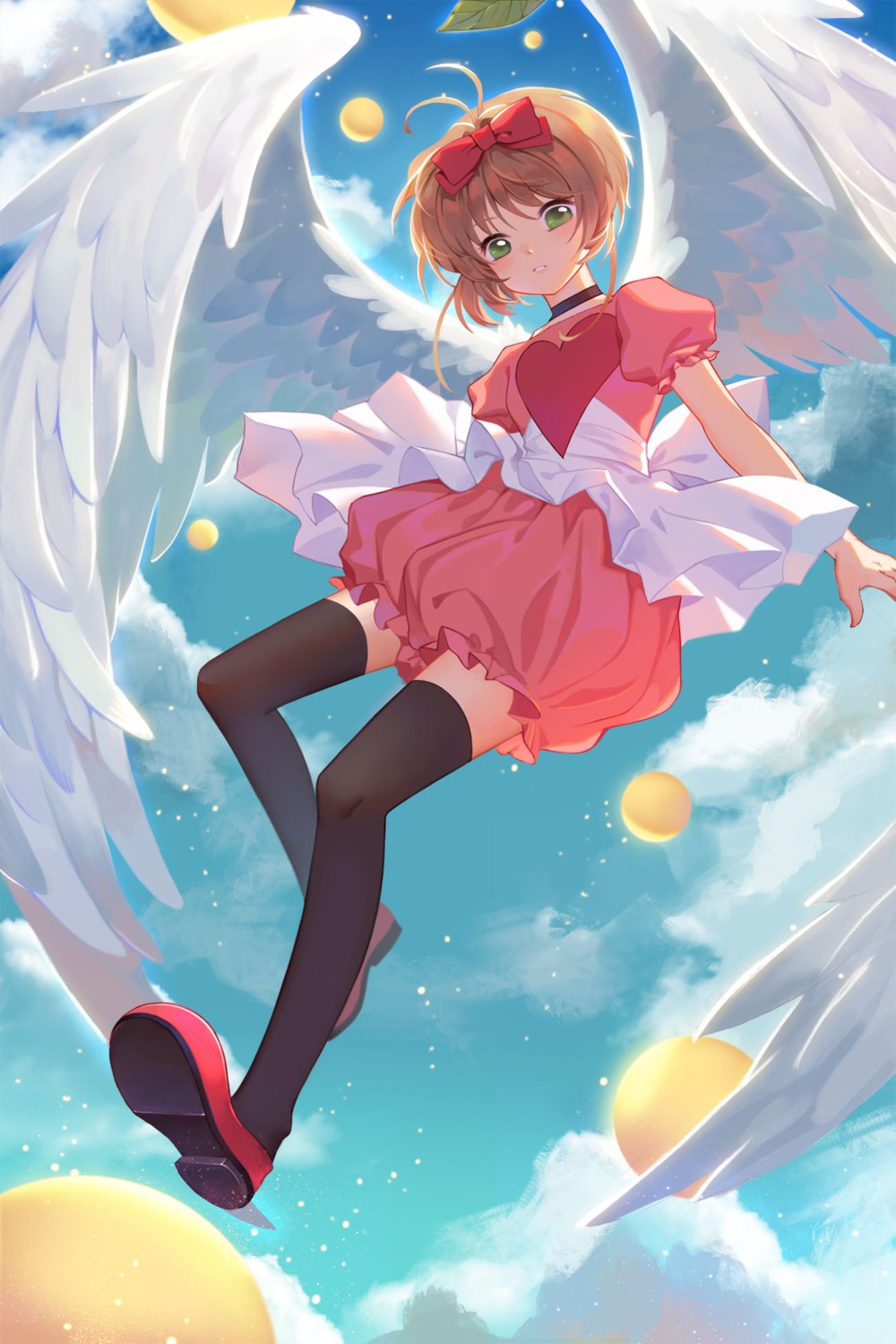 card_captor_sakura, duximeng, kinomoto_sakura, thighhighs, wings