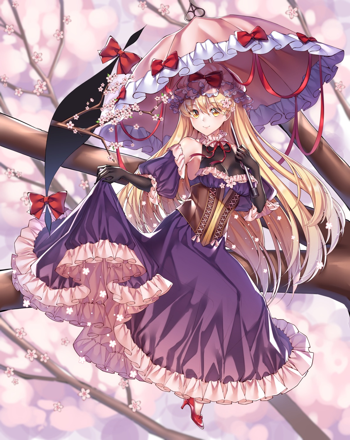 dress, gem_oblivion, heels, skirt_lift, touhou, umbrella, yakumo_yukari