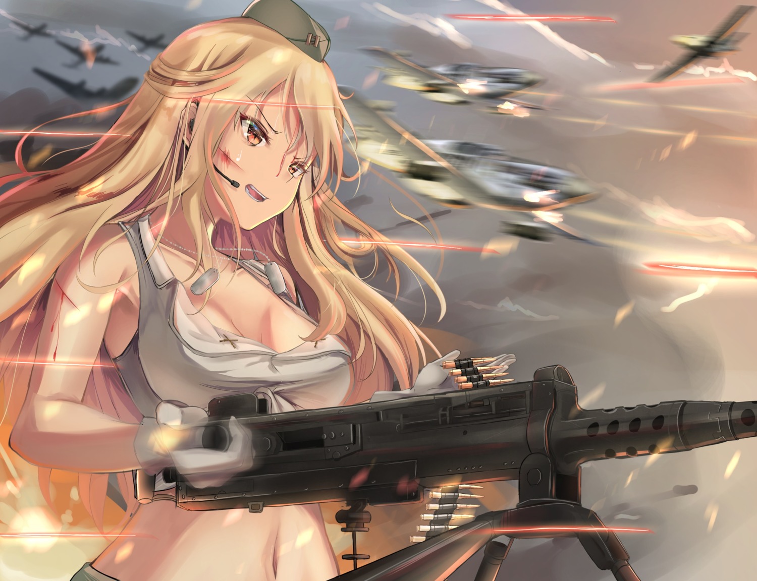 blood, cleavage, girls_frontline, gun, m2hb_(girls_frontline), septet_(zrca_janne)