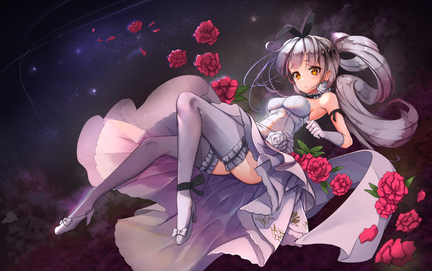 dress, five-seven, girls_frontline, heels, rinu99, thighhighs, wedding_dress