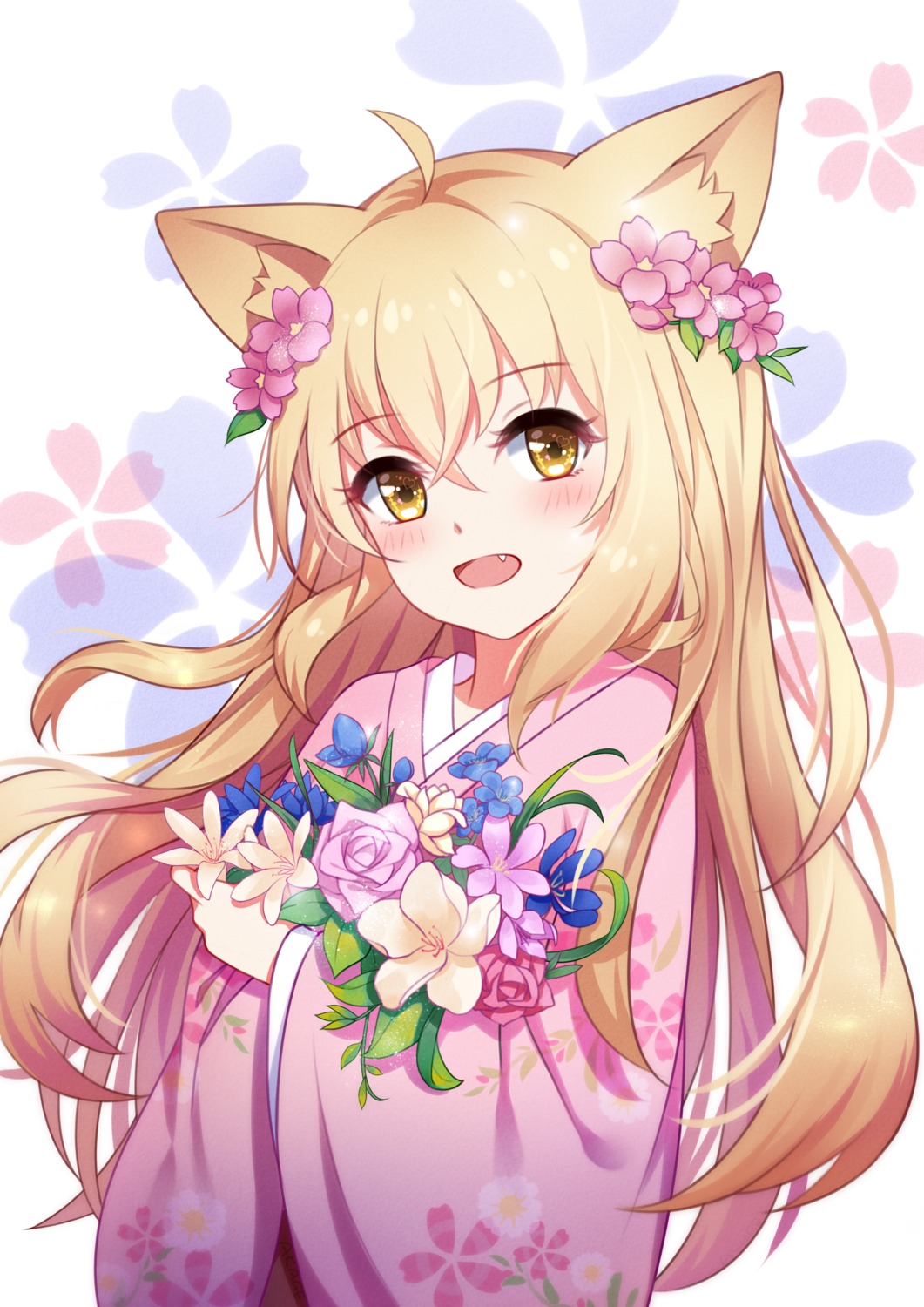 akage_kage, animal_ears, kimono, konohana_kitan, yuzu_(konohana_kitan)
