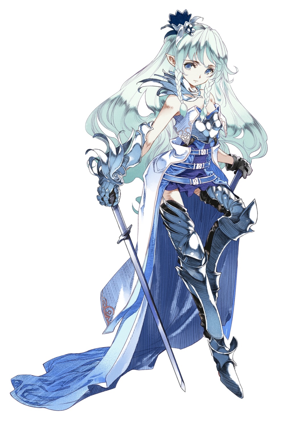 armor, himeou_to_saigo_no_kishidan, pointy_ears, sword, thighhighs