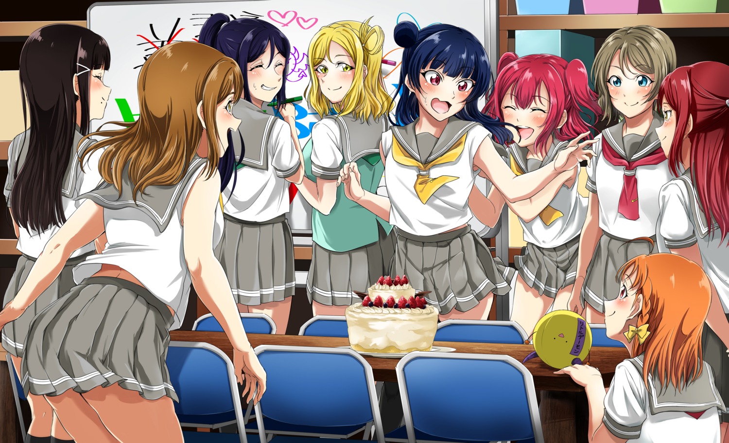 kunikida_hanamaru, kurosawa_dia, kurosawa_ruby, love_live!_(series), love_live!_sunshine!!, matsuura_kanan, ohara_mari, sakurauchi_riko, seifuku, takami_chika, tsushima_yoshiko, vorupi, watanabe_you