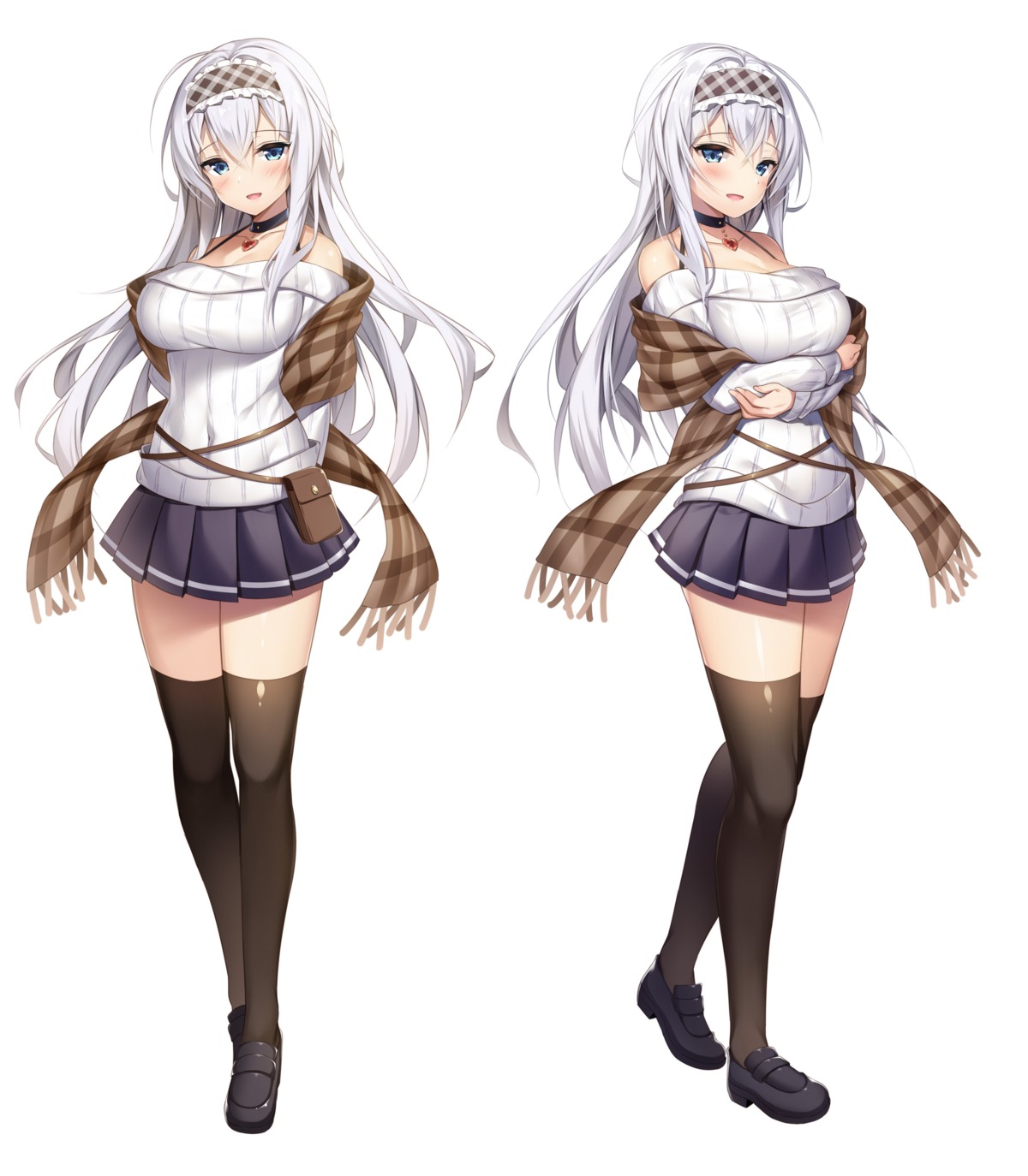 cleavage, makulove, shirayazaka_yukino, sweater, thighhighs, xe