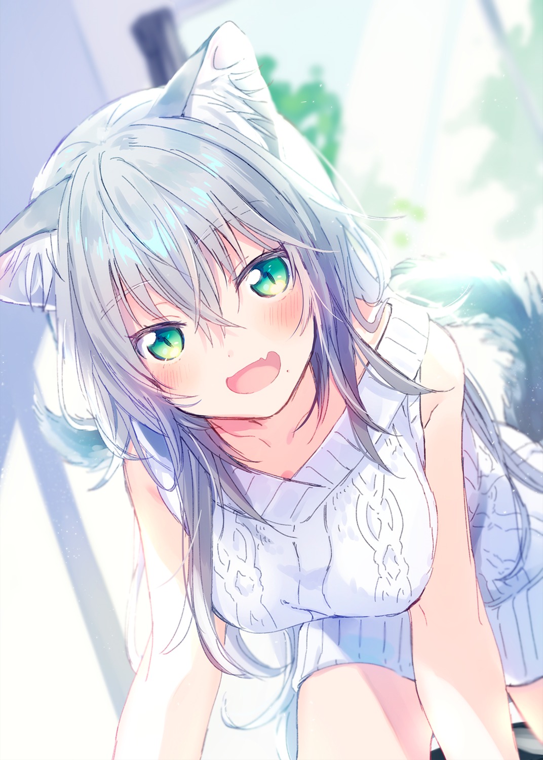 animal_ears, fuji_fujino, nekomimi, sweater, tail