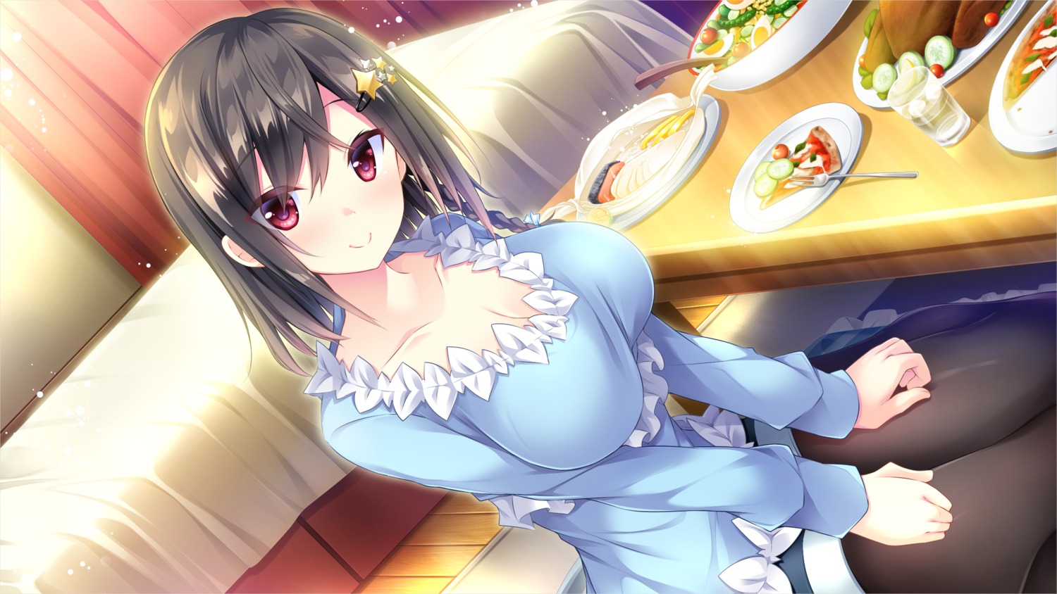 cleavage, ensemble_(company), game_cg, kakao, omoi_wo_sasageru_otome_no_melody, omoi_wo_sasageru_otome_no_melody_~afureru_omoi_wo_shirabe_ni_nosete~, pantyhose, sonoya_chika